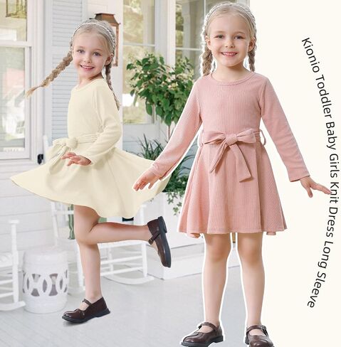Toddler Dress Long Sleeve Baby Girl Knitted Sweater Dress Tie Waist Kids Fall Winter Swing Dresses Casual Holiday in Saudi Arabia