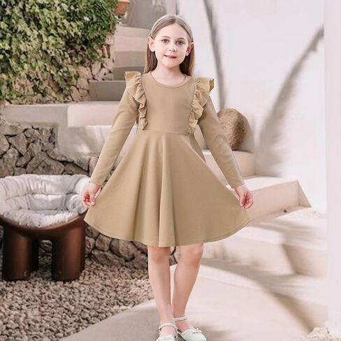 Toddler Dress Long Sleeve Baby Little Girls Dresses Ruffle Fall Winter Dresses for Girls Casual Party Birthday Dress in Kuwait