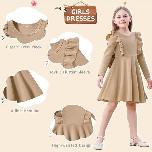 Toddler Dress Long Sleeve Baby Little Girls Dresses Ruffle Fall Winter Dresses for Girls Casual Party Birthday Dress in Kuwait