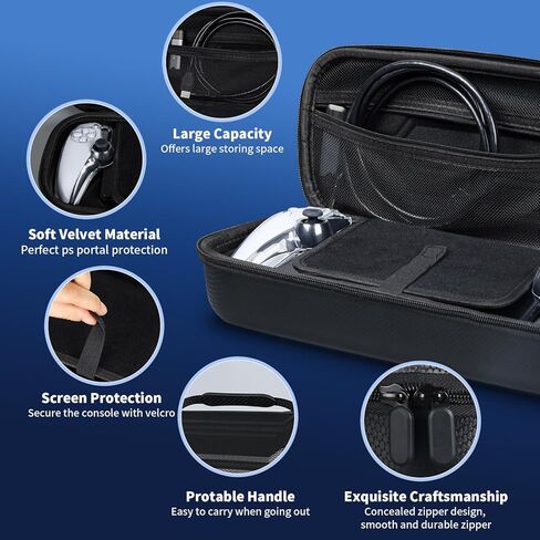 Accessories Bundle Compatible with PS Portal, Hard Carrying Case with Clear Protective Skin with Stand Compatible with PS5 Portal(Black) in Kuwait