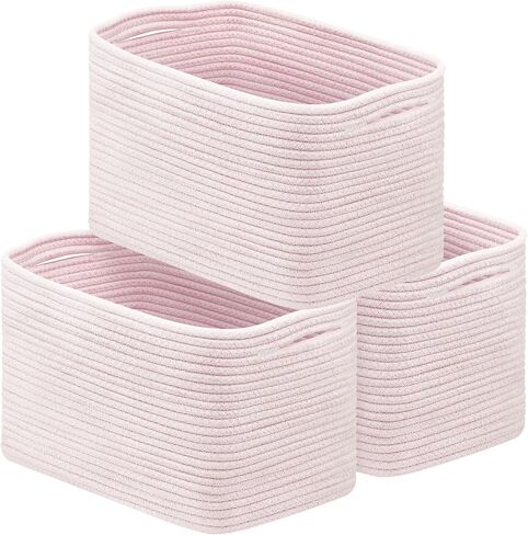 Woven Basket for Organizing, 3 Pack Cotton Rope Basket 14.5"X9.5"X9.3" Square Rope Nursery Basket Laundry Basket Decorative Basket Bin for Living Room Bedroom - Pink in Saudi Arabia