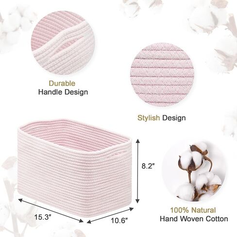 Woven Basket for Organizing, 3 Pack Cotton Rope Basket 14.5"X9.5"X9.3" Square Rope Nursery Basket Laundry Basket Decorative Basket Bin for Living Room Bedroom - Pink in Saudi Arabia