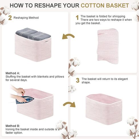 Woven Basket for Organizing, 3 Pack Cotton Rope Basket 14.5"X9.5"X9.3" Square Rope Nursery Basket Laundry Basket Decorative Basket Bin for Living Room Bedroom - Pink in Saudi Arabia