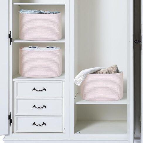 Woven Basket for Organizing, 3 Pack Cotton Rope Basket 14.5"X9.5"X9.3" Square Rope Nursery Basket Laundry Basket Decorative Basket Bin for Living Room Bedroom - Pink in Saudi Arabia