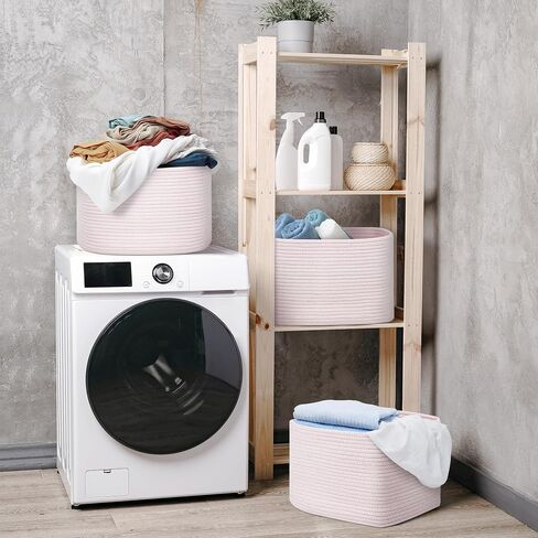 Woven Basket for Organizing, 3 Pack Cotton Rope Basket 14.5"X9.5"X9.3" Square Rope Nursery Basket Laundry Basket Decorative Basket Bin for Living Room Bedroom - Pink in Saudi Arabia