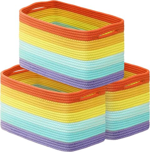 Woven Basket for Organizing, 3 Pack Cotton Rope Basket 14.5"X9.5"X9.3" Square Rope Nursery Basket Laundry Basket Decorative Basket Bin for Living Room Bedroom - Pink in Saudi Arabia