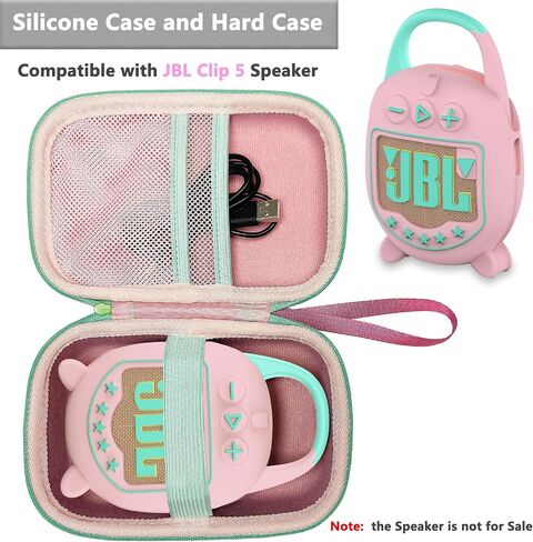 Hard Case and Silicone Cover for JBL Clip 5 Ultra Portable Bluetooth Speaker Accessories, Soft Silicone Case for JBL Clip 5 Speaker Stand Up Holder (Hard Case and Silicone Case) (Pink) in Saudi Arabia
