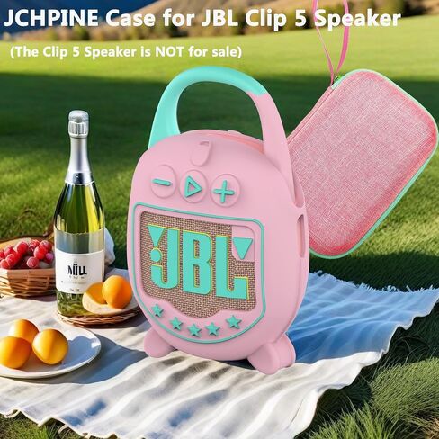 Hard Case and Silicone Cover for JBL Clip 5 Ultra Portable Bluetooth Speaker Accessories, Soft Silicone Case for JBL Clip 5 Speaker Stand Up Holder (Hard Case and Silicone Case) (Pink) in Saudi Arabia
