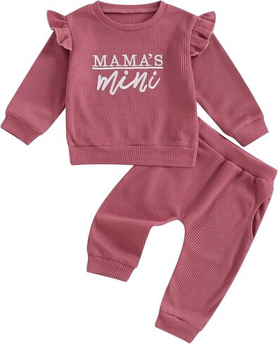 Baby Girl Fall Clothes Letter Embroidered Ruffle Long Sleeve Sweatshirt Tops Casual Pants Mamas Mini Outfit in Saudi Arabia