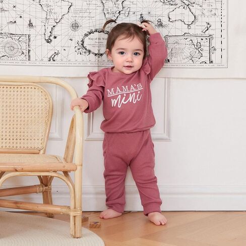 Baby Girl Fall Clothes Letter Embroidered Ruffle Long Sleeve Sweatshirt Tops Casual Pants Mamas Mini Outfit in Saudi Arabia