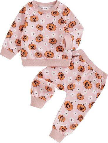 Toddler Baby Girl Halloween Outfit Long Sleeve Cute Print Sweatshirt Shirt Tops + Pants Fall Winter Clothes Set in Kuwait
