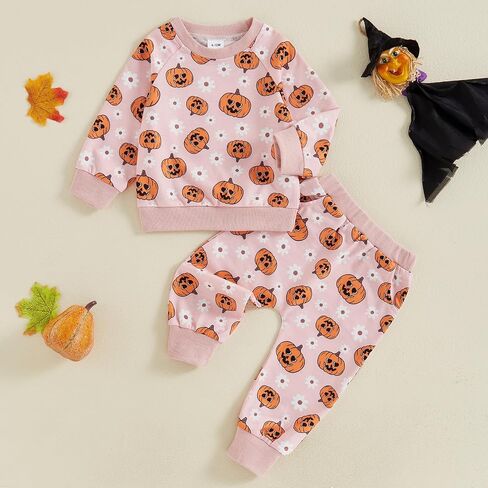 Toddler Baby Girl Halloween Outfit Long Sleeve Cute Print Sweatshirt Shirt Tops + Pants Fall Winter Clothes Set in Kuwait
