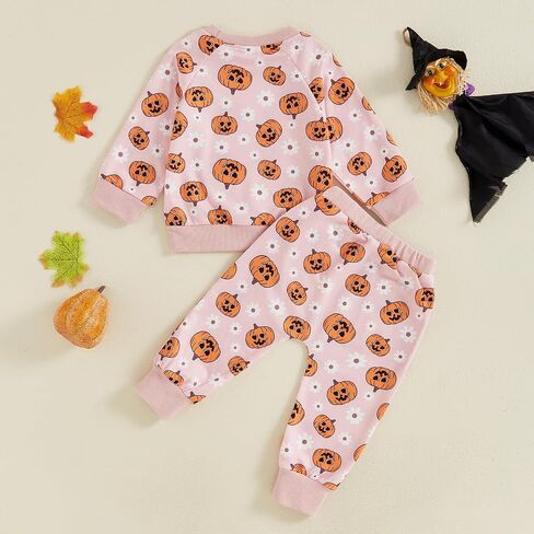 Toddler Baby Girl Halloween Outfit Long Sleeve Cute Print Sweatshirt Shirt Tops + Pants Fall Winter Clothes Set in Kuwait