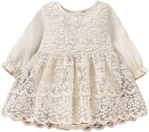 IDOPIP Newborn Baby Girls Lace Romper Dress Toddler Boho Floral Lace Long Sleeve Bodysuit Jumpsuit Baptism Birthday Outfits in Saudi Arabia