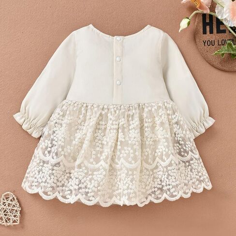 IDOPIP Newborn Baby Girls Lace Romper Dress Toddler Boho Floral Lace Long Sleeve Bodysuit Jumpsuit Baptism Birthday Outfits in Saudi Arabia