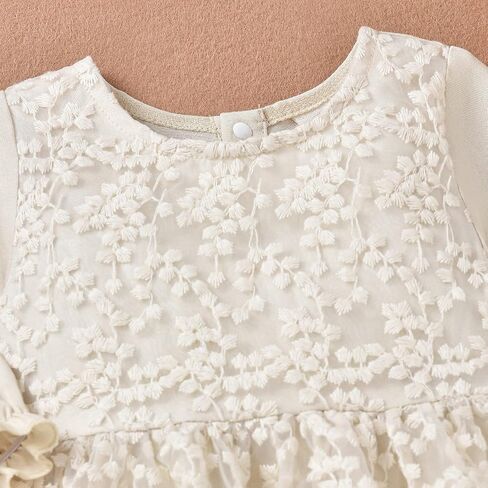 IDOPIP Newborn Baby Girls Lace Romper Dress Toddler Boho Floral Lace Long Sleeve Bodysuit Jumpsuit Baptism Birthday Outfits in Saudi Arabia