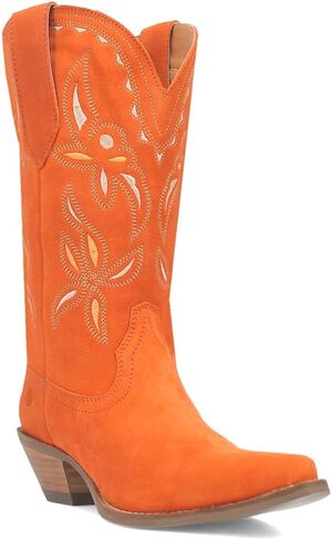 Dingo Womens Sabana Embroidered Snip Toe Casual Boots Mid Calf Mid Heel 2-3" - Orange in Saudi Arabia