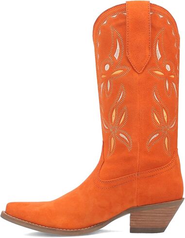 Dingo Womens Sabana Embroidered Snip Toe Casual Boots Mid Calf Mid Heel 2-3" - Orange in Saudi Arabia