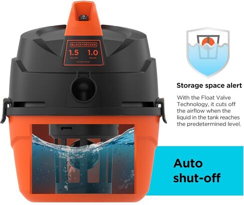 BLACK+DECKER Shop Vacuum Wet and Dry,1 Gallon 1.5 Peak HP, Small Shop Vac with Accessories, Home and Car Vacuum Cleaner(BDXV18101P-1H) in Saudi Arabia