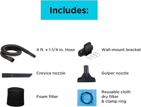 مكنسة بلاك اند ديكر شوب الكهربائية الرطبة والجافة، 1 جالون 1.5 ذروة حصان، مكنسة كهربائية صغيرة مع ملحقات، مكنسة كهربائية للمنزل والسيارة (BDXV18101P-1H) in Kuwait