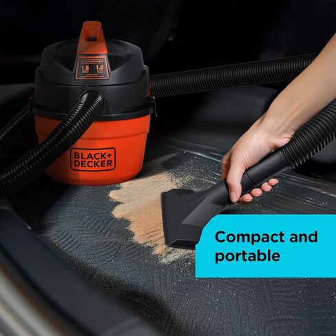 BLACK+DECKER Shop Vacuum Wet and Dry,1 Gallon 1.5 Peak HP, Small Shop Vac with Accessories, Home and Car Vacuum Cleaner(BDXV18101P-1H) in Saudi Arabia
