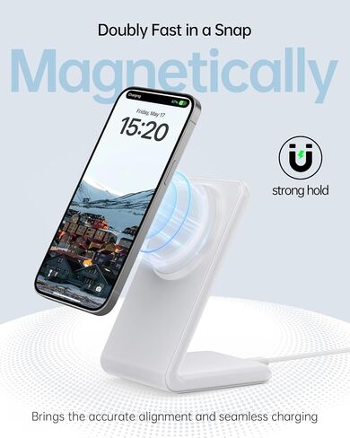 Wireless Charger for Magsafe Charger, Magnetic iPhone Charger w/ 30W Adapter & 5ft Long Braided Cable, Fast Wireless Charging Stand for iPhone 15/14/13/12 Series - Black in Saudi Arabia