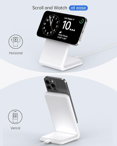 Wireless Charger for Magsafe Charger, Magnetic iPhone Charger w/ 30W Adapter & 5ft Long Braided Cable, Fast Wireless Charging Stand for iPhone 15/14/13/12 Series - Black in Saudi Arabia