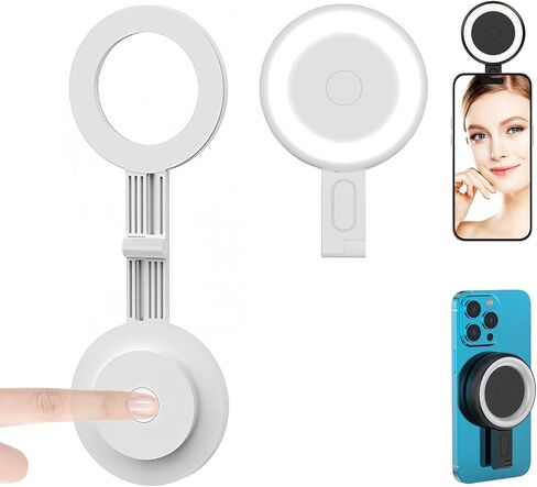 ضوء سيلفي لهاتف iPhone - تحكم باللمس، مغناطيسي، 6 أوضاع إضاءة، محمول، 32 مصباح LED، 2500-9000K، CRI=95+ (قطعة واحدة بيضاء) in Kuwait