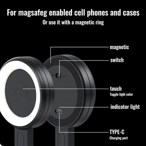 ضوء سيلفي لهاتف iPhone - تحكم باللمس، مغناطيسي، 6 أوضاع إضاءة، محمول، 32 مصباح LED، 2500-9000K، CRI=95+ (قطعة واحدة بيضاء) in Kuwait