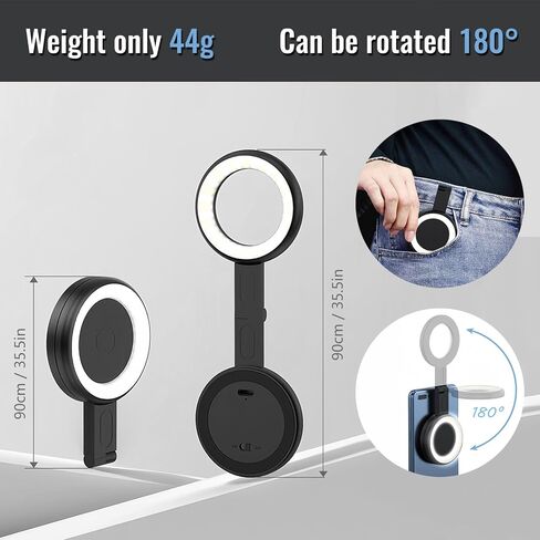 ضوء سيلفي لهاتف iPhone - تحكم باللمس، مغناطيسي، 6 أوضاع إضاءة، محمول، 32 مصباح LED، 2500-9000K، CRI=95+ (قطعة واحدة بيضاء) in Kuwait