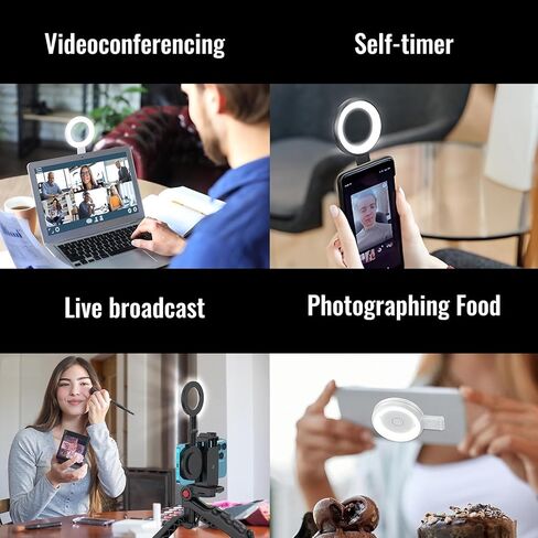 ضوء سيلفي لهاتف iPhone - تحكم باللمس، مغناطيسي، 6 أوضاع إضاءة، محمول، 32 مصباح LED، 2500-9000K، CRI=95+ (قطعة واحدة بيضاء) in Kuwait