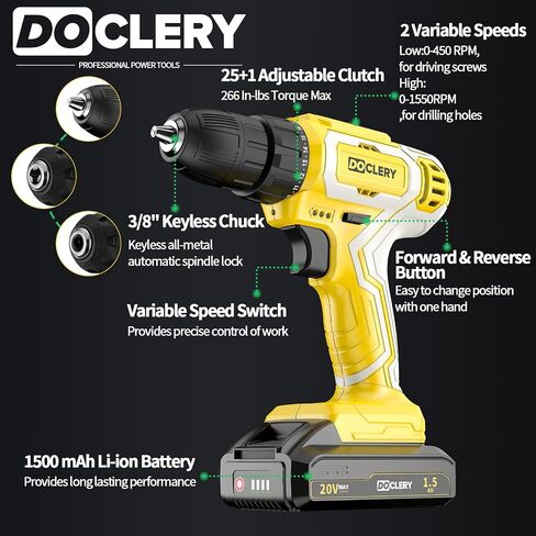 20V Brushless Cordless Drill, Electric Power Drill Set with 1 Battery & Charger, 2 Variable Speed, 442.48 In-lb Torque, 21+1 Position and 34pcs Drill/Driver Bits in Saudi Arabia