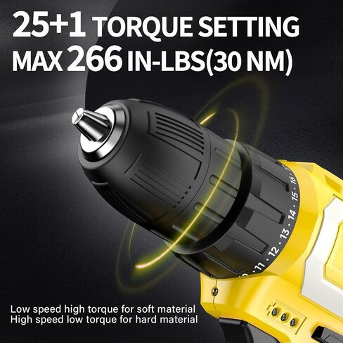 20V Brushless Cordless Drill, Electric Power Drill Set with 1 Battery & Charger, 2 Variable Speed, 442.48 In-lb Torque, 21+1 Position and 34pcs Drill/Driver Bits in Saudi Arabia