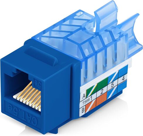 Everest Media Solutions مقبس Keystone CAT5e بزاوية 45 درجة باللون الأزرق - ملف تعريف نحيف، موصل إيثرنت UTP RJ45 أنثى - متوافق مع أداة إنهاء السرعة بزاوية 45 درجة - 45Term - 50 حزمة in Kuwait