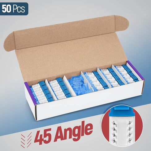 Everest Media Solutions مقبس Keystone CAT5e بزاوية 45 درجة باللون الأزرق - ملف تعريف نحيف، موصل إيثرنت UTP RJ45 أنثى - متوافق مع أداة إنهاء السرعة بزاوية 45 درجة - 45Term - 50 حزمة in Kuwait