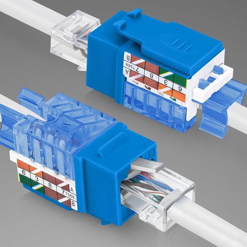 Everest Media Solutions مقبس Keystone CAT5e بزاوية 45 درجة باللون الأزرق - ملف تعريف نحيف، موصل إيثرنت UTP RJ45 أنثى - متوافق مع أداة إنهاء السرعة بزاوية 45 درجة - 45Term - 50 حزمة in Kuwait