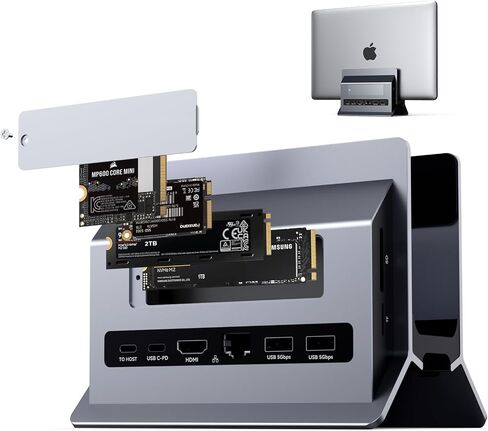 TobenONE Vertical Laptop Docking Station Stand for MacBook, Laptop Stand Docking Station with 4K@60Hz HDMI, SSD Card Slot Support M.2 NVMe SSD, USB Ports, for Chromes/Windows Laptop,Tablets, Mac Mini in Saudi Arabia