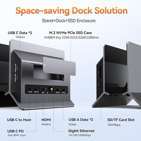 TobenONE Vertical Laptop Docking Station Stand for MacBook, Laptop Stand Docking Station with 4K@60Hz HDMI, SSD Card Slot Support M.2 NVMe SSD, USB Ports, for Chromes/Windows Laptop,Tablets, Mac Mini in Saudi Arabia