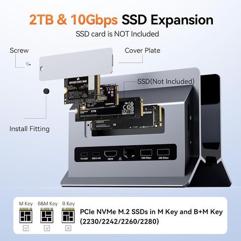 TobenONE Vertical Laptop Docking Station Stand for MacBook, Laptop Stand Docking Station with 4K@60Hz HDMI, SSD Card Slot Support M.2 NVMe SSD, USB Ports, for Chromes/Windows Laptop,Tablets, Mac Mini in Saudi Arabia