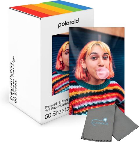 Polaroid Hi Print 2x3 Paper Cartridge, Peel and Stick, 2 Pack (40 Photos) with a Lumintrail Microfiber Cleaning Cloth in Kuwait