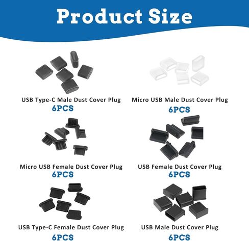 36 Pcs 6 Types USB Anti Dust Cover Plugs, USB C Dust Cover USB Type-C Dust Stopper Soft Micro USB Cap Port Protector USB A Port Protector Cover Anti Dust Cover for USB A, Type C, Micro USB in Saudi Arabia