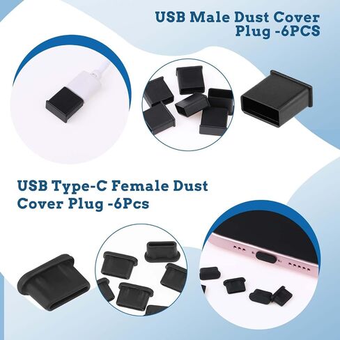 36 Pcs 6 Types USB Anti Dust Cover Plugs, USB C Dust Cover USB Type-C Dust Stopper Soft Micro USB Cap Port Protector USB A Port Protector Cover Anti Dust Cover for USB A, Type C, Micro USB in Saudi Arabia