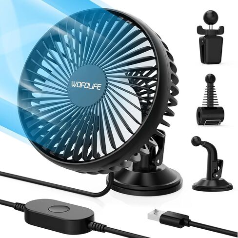 USB Car Fan, Car Seat Fan for Backseat Kids Pet Passenger, 3 Speeds, 360° Rotatable Clip Car Cooling Fan, Rear Air Circulation Dashboard Fan for Vehicles, Truck, Van, SUV, RV (Black) in Saudi Arabia