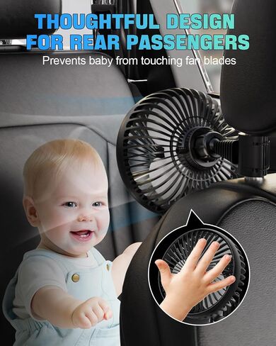 USB Car Fan, Car Seat Fan for Backseat Kids Pet Passenger, 3 Speeds, 360° Rotatable Clip Car Cooling Fan, Rear Air Circulation Dashboard Fan for Vehicles, Truck, Van, SUV, RV (Black) in Saudi Arabia