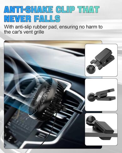 USB Car Fan, Car Seat Fan for Backseat Kids Pet Passenger, 3 Speeds, 360° Rotatable Clip Car Cooling Fan, Rear Air Circulation Dashboard Fan for Vehicles, Truck, Van, SUV, RV (Black) in Saudi Arabia