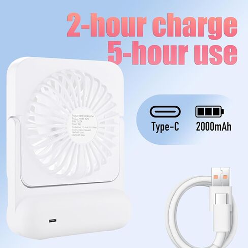 Desktop Fan A219 – Rechargeable, Ultra Quiet, 3-Speed Adjustable, 180° Rotation, Portable USB-C Fan with 2000mAh Battery – Perfect for Office, Home, and Camping - Green in Saudi Arabia