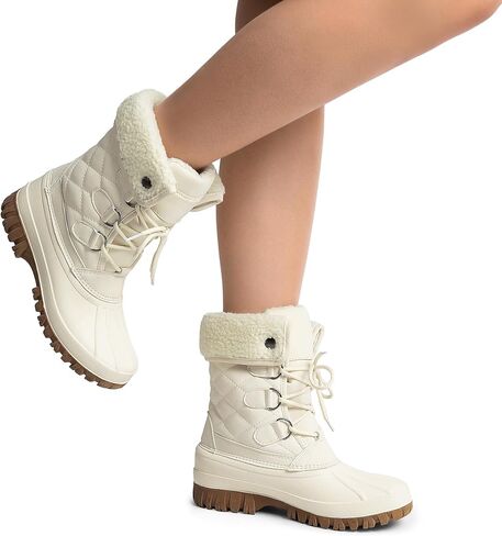 DREAM PAIRS Women's Winter Duck Boots Mid Calf Warm Insulated Faux Fur Lined Waterproof Lace Up Snow Boots in Saudi Arabia