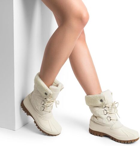 DREAM PAIRS Women's Winter Duck Boots Mid Calf Warm Insulated Faux Fur Lined Waterproof Lace Up Snow Boots in Saudi Arabia
