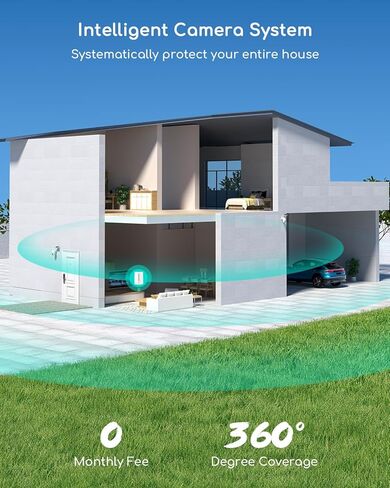 COOAU Solar Security Cameras Wireless Outdoor,4MP Cameras for Home Security System,360° Pan & Tilt,Color Night Vision,Motion Detection,No Monthly Fee,Siren Alarm,IP66 in Kuwait