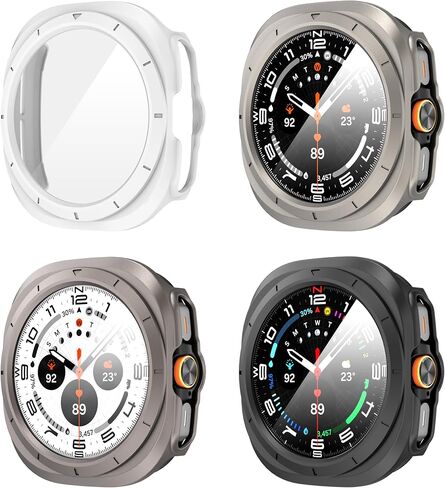 Suoman 4-Pack for Samsung Galaxy Watch 7 Ultra 47mm Screen Protector Case,PC Hard Bumper Tempered Glass Full Coverage Screen Protector Case for Galaxy Watch 7 Ultra 47mm in Saudi Arabia